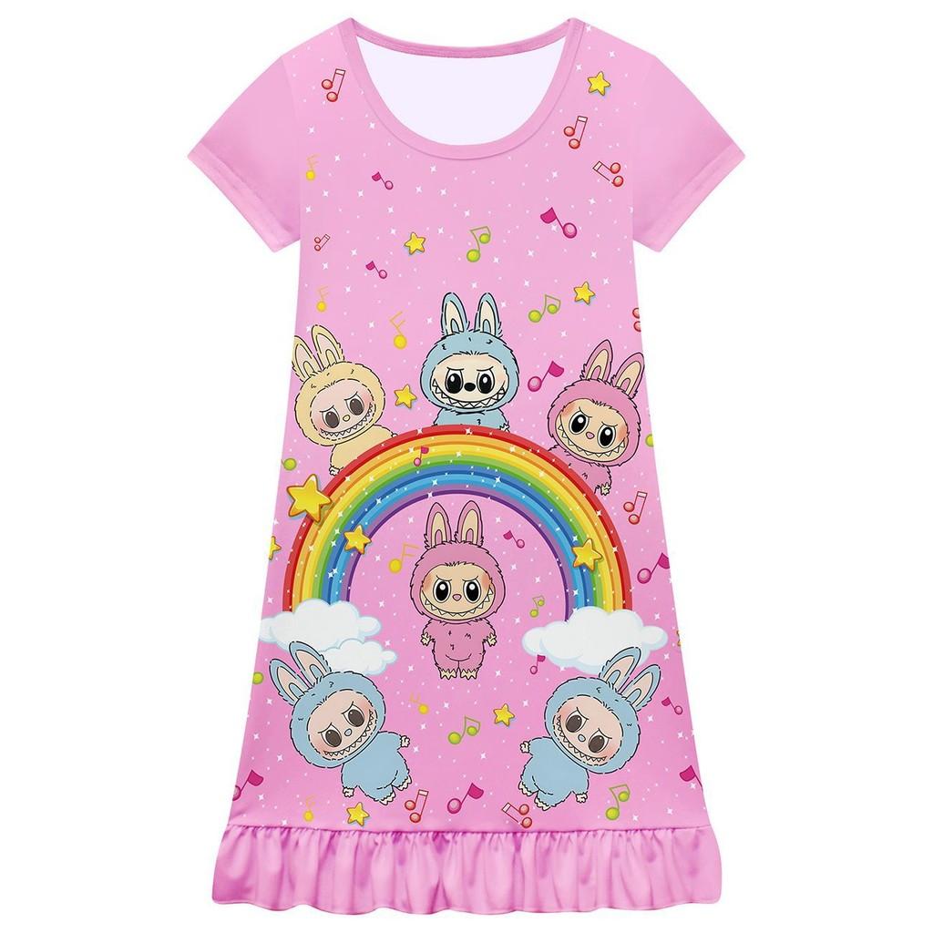 

Детское Платье для Девочек Аниме Мультфильм Эльф Монстр Принт Короткий Рукав Повседневное Платье Костюмы для Хэллоуина Косплей 140cm розовый