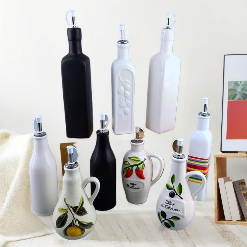 Household Ceramic Oil Bottle, Kitchen Oil Pot, Seasoning Oil Pot, Dual-Purpose Leak-Proof Oil Bottle, Soy Sauce Vinegar Oil Bottle, Spice Bottle