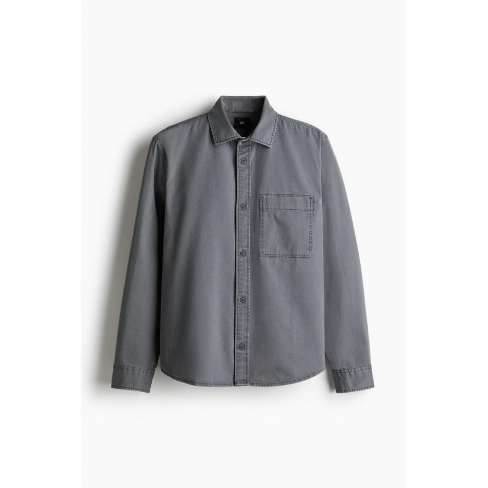 H M Twill oversHirt Regular Fit Dark Grey