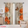 2D Flachdruck 2 Stück Fenstervorhänge Orange Schmetterlinge Weiße Blumen Bordüre Polyester Ohne Strom Familienfeier für