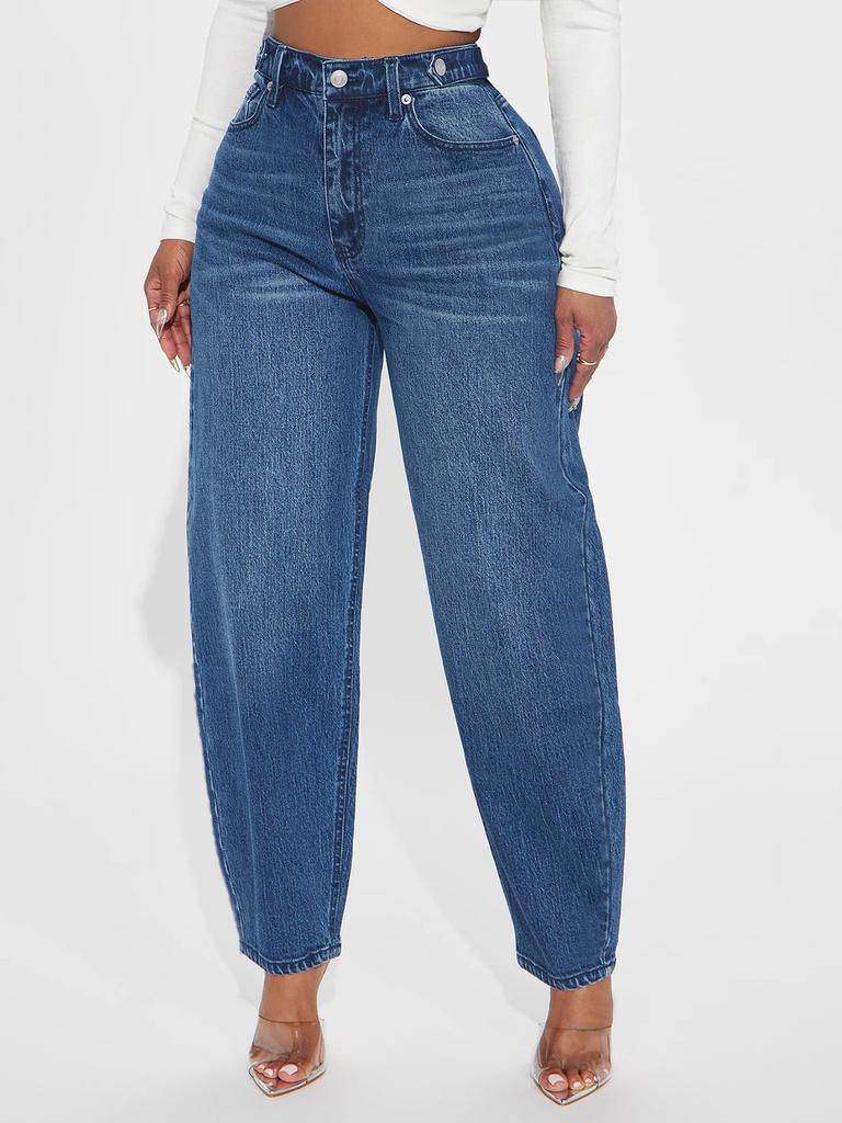 Women's Mid Rise Balloon Jeans Harem Carrot Denim Pants Vintage Washed Non-Stretch Loose Casual Long Trousers For Autumn Daily Wear
