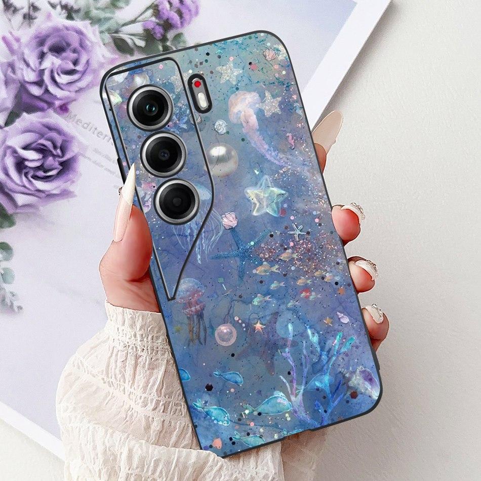 For Tecno Camon 40 Pro 4G Camon40 Elegant Floral Cat Phone Case For Camon 40 40Pro 4G CM6 CM5 Black Silicone Soft Cases Bumpers