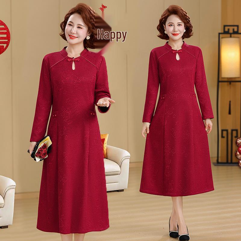 

2026 Spring Wedding & Banquet Dress - Chinese Style for Middle-Aged Mothers, Perfect for Everyday Wear 2XL (105-120 lbs) вино красного