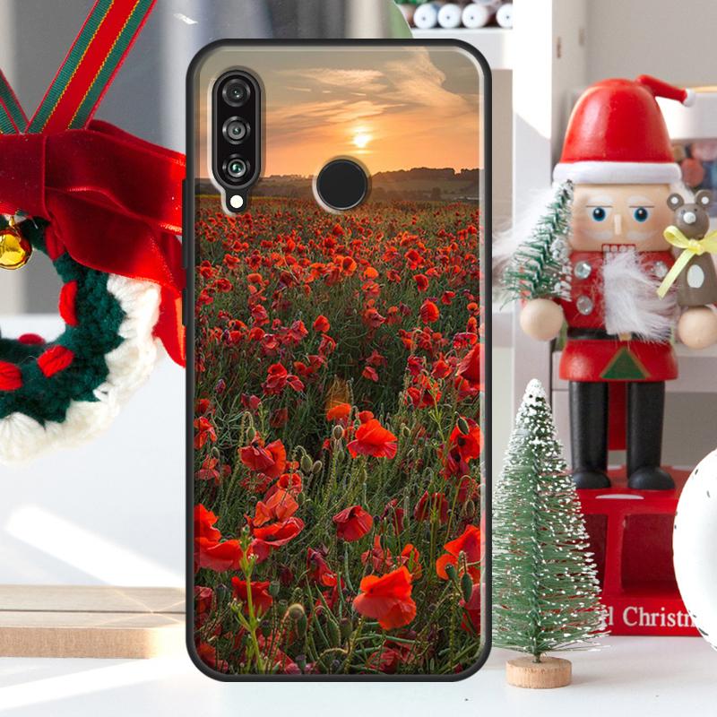 Red Corn Poppy Flower For Huawei Nova 7i 8i 11i 12i 12s Y73 Y70 Y90 Y60 Y72 Y61 Y91 9 10 SE P30 Pro P40 Lite Case