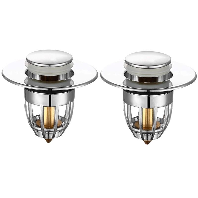 1/2Pcs Slive Universal Push Rebound Drain Stopper Up Filter With Hair Catcher For Bathroom Kitchen Bathtub Wash Basin Sink