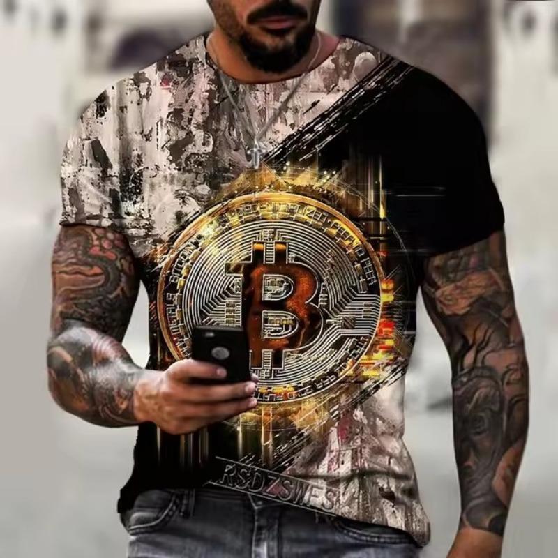 Spring Summer T-shirts Men O Neck Short-sleeved Bitcoin 3D Printed T-shirt Street Trend Oversized Top