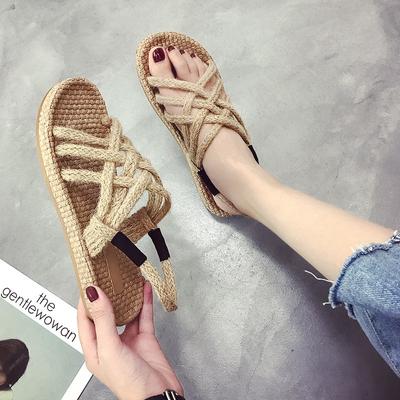 Hemp Sandals Women Summer 2025 Flat Beach Sandals Heels Women Casual Platform Shoes Slip-On Outdoor Platform Designer Sandals