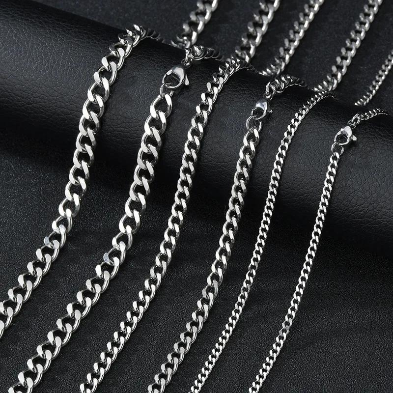 

3mm Men s Cuban Chain Necklace Simple Stainless Steel Necklace Fashion Titanium Steel Zircon Trend Accessories Gift 3mm&50cm