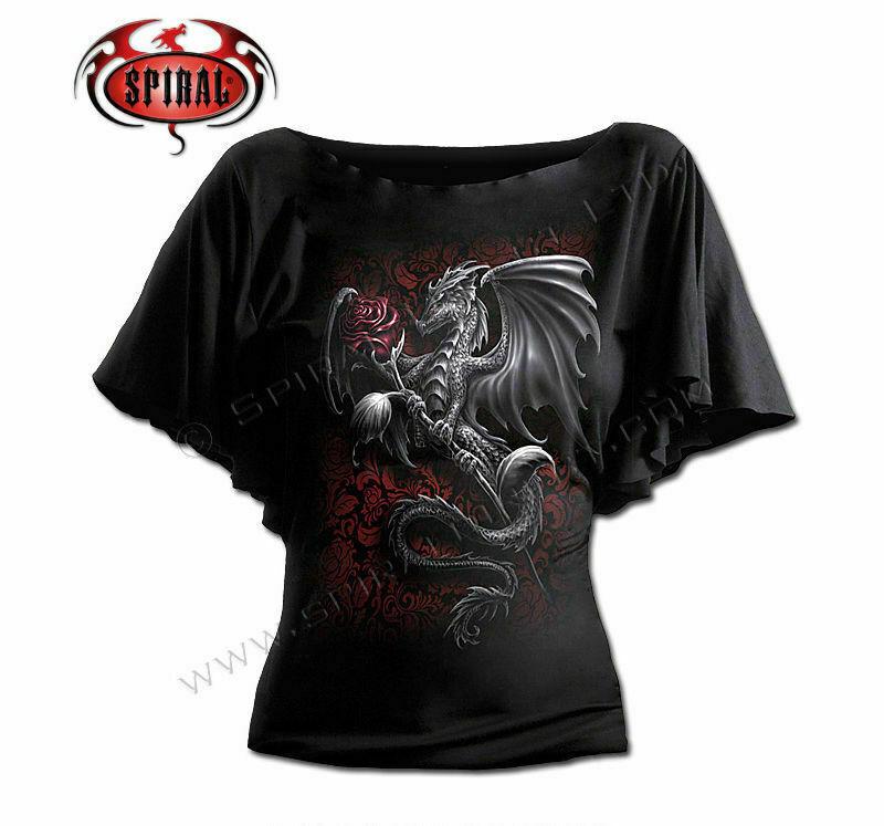 Spiral Direct Dragon Rose Boat Neck Viscose Ladies/ Girls/ Top/ Dragon/ Rose/ Unisex T-Shirt S