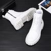 Fashion Men Luxury Fashion Black White Boots Lace-up Original Leather Shoes Stage Nightclub High Motorcycle Boot Cowboy Platform Botas