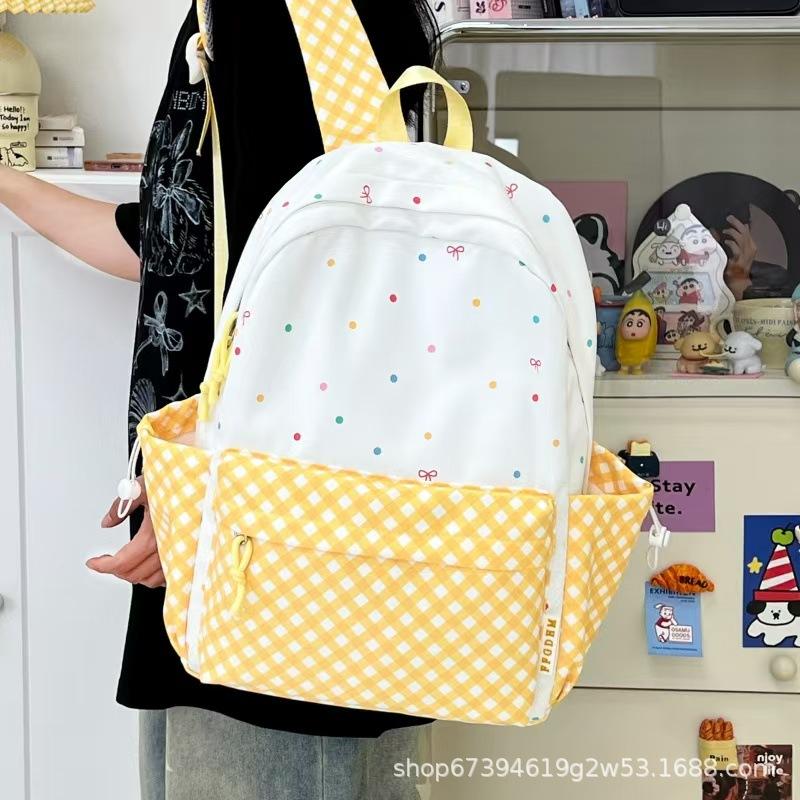 Schulrucksack1011 neuer süßer kontrastfarbener Rucksack Damen kleiner frischer gepunkteter Rucksack Größe Mittel- und Oberschüler Schultasche