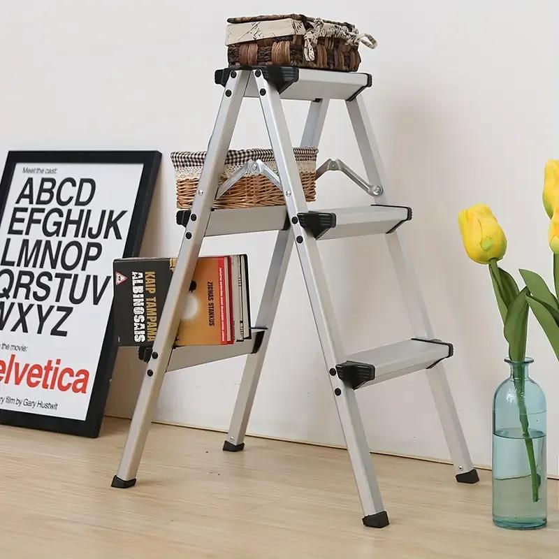 Household Portable Non-Slip Aluminum Folding Ladder Dual Side Use Capacity Lightweight A-Frame Ladder for Indoor Home Use