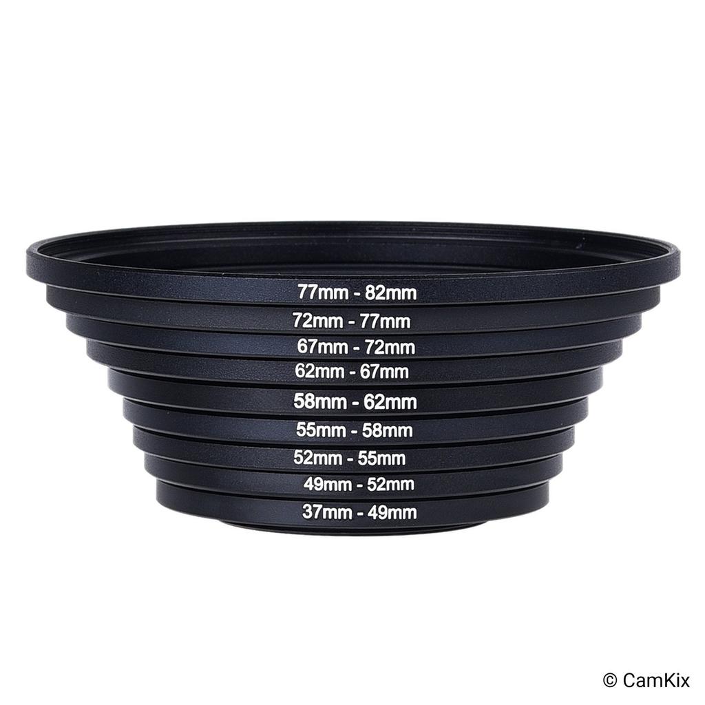 Lensfilter Adapterringen Adapt Grotere Lensfilters aan Lenzen met Kleinere Diameter Past op en Lenzen Step-Up - 9-Pack - - 37-49, 49-52, 52-55, 55-58, 58-62,