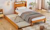 Letto in Legno 90x200 cm con Letto Estraibile 90x190 cm, Letto Funzionale con Letto Ospite Montabile a Sinistra/Destra, Testiera Arrotondata e Design Salvaspazio
