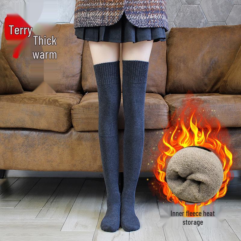 Women's Warm Fleece-Lined Over-the-Knee Socks - Thick, Non-Slip, Autumn & Winter Styles