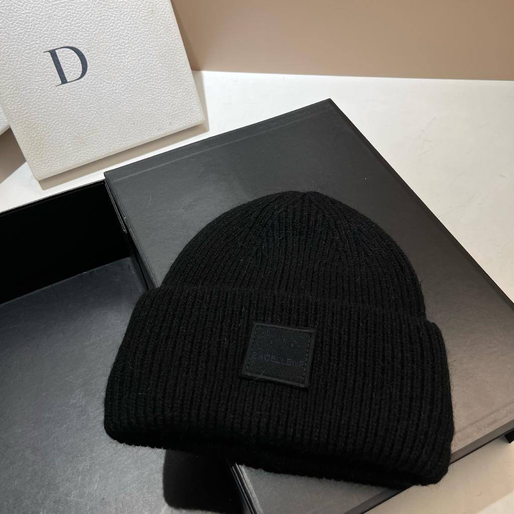 Square Expression Rabbit Fur Knitted Hat Fashionable Winter Warm Hat Couple's Ear Protection Woolen Hat