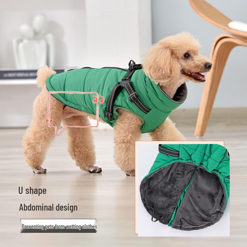 Warm Reflective Dog Coat with Harness - Thickened Cotton for Autumn/Winter