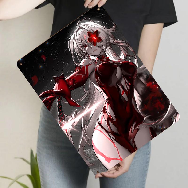 Anime Style Metal Wall Art Fantasy Warrior Girl Design Home Decor for Bedroom Living Room