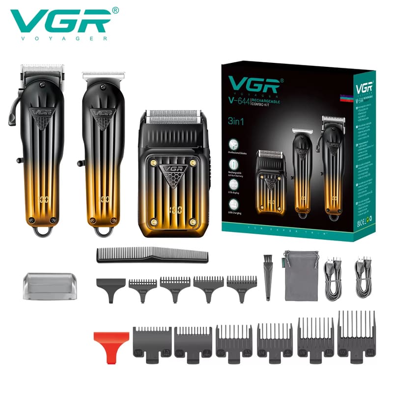 VGR V-644 Three-piece Haircut Combination Electric Shaver Professional Men's Hair Clipper Carved Electric Hair Trimming with Digital Display