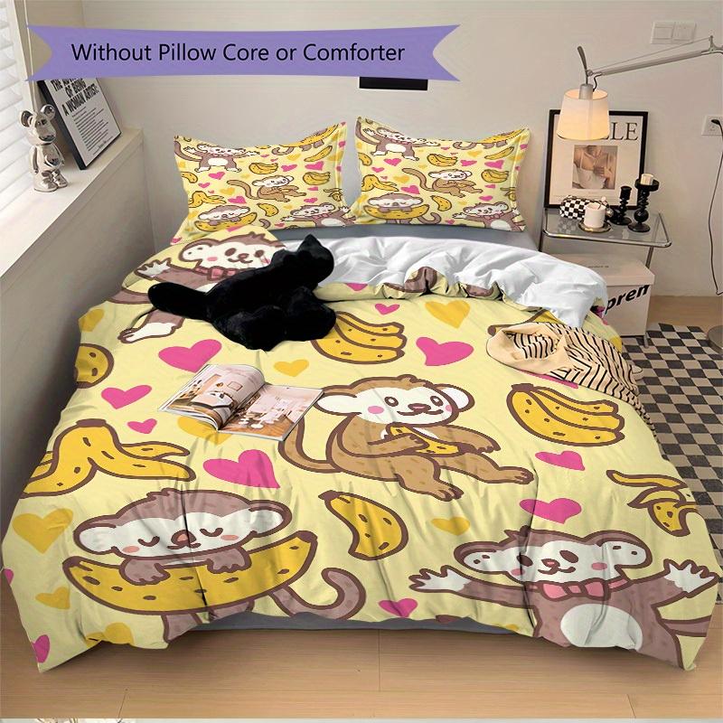 3pcs Monkey Banana Pattern Bedding Set, Ideal for Home Use, Suitable for Bedroom Decor (1*Duvet Cover + 1/2*Pillowcases, No Core) yy250821235