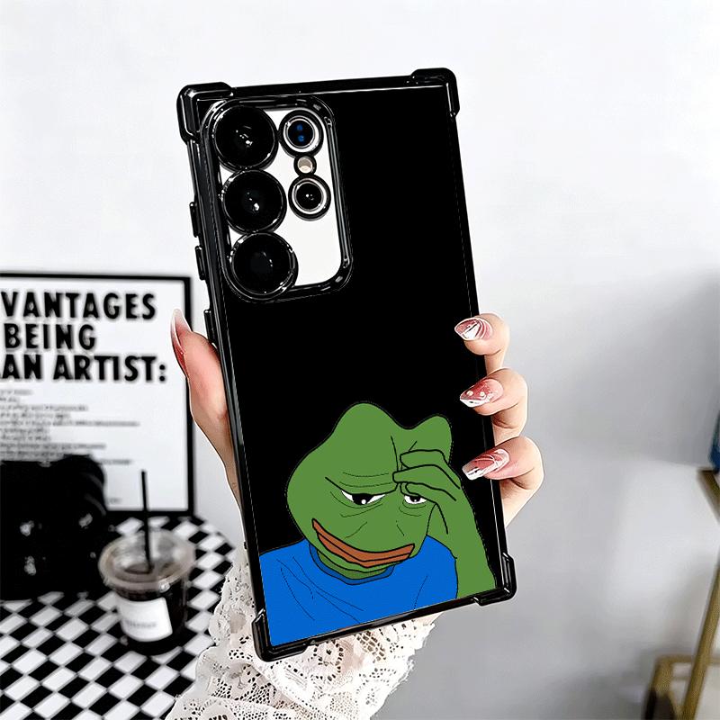 Funny Sad Forg P-Pepe Meme Plating Phone Case For Samsung Galaxy S24 S25 FE S26 Edge S23 Ultra S22 S21 Plus S20 Anti-Fall Airaba