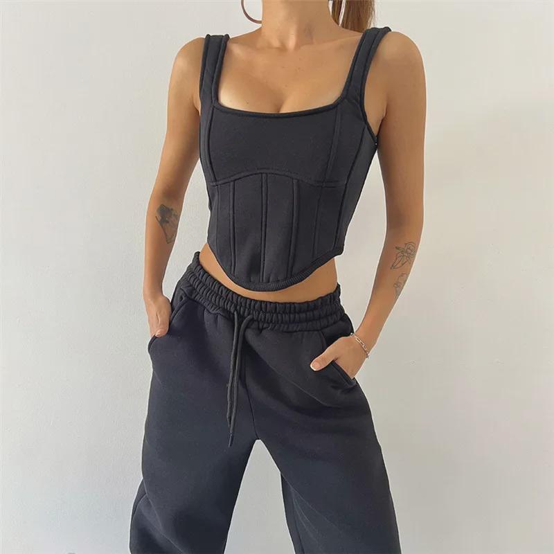 2024 Autumn/Winter Women's Three-Piece Set: Hooded Sweatshirt, Blouse with Suspenders, & Waist Trousers, European & American Style