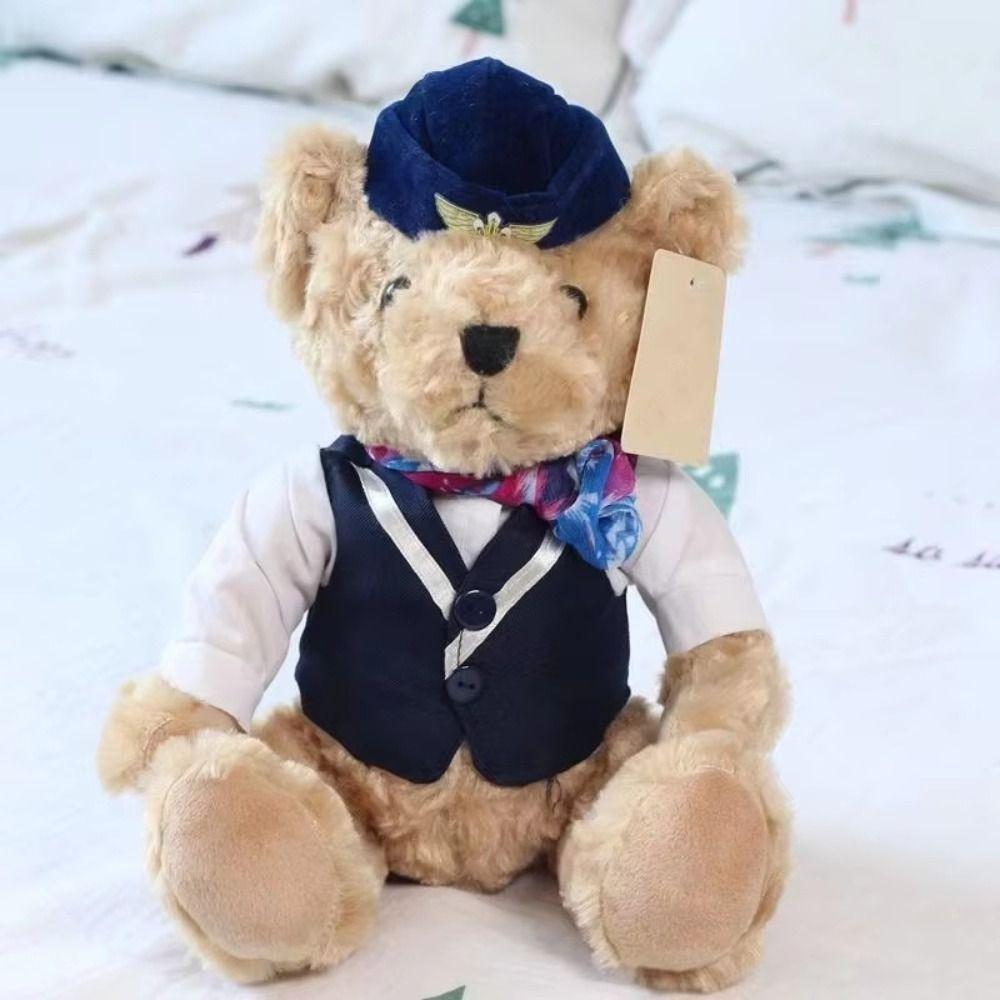 Plushie Dolls Pilot Bear Plush Toy Bedroom Decor Flight Attendant Doll  Baby Toddlers