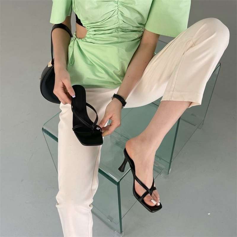 In the summer of 2025, the new sandals square head with clip-on high-heeled slippers for women wear fashionable thin-heeled sandals for women