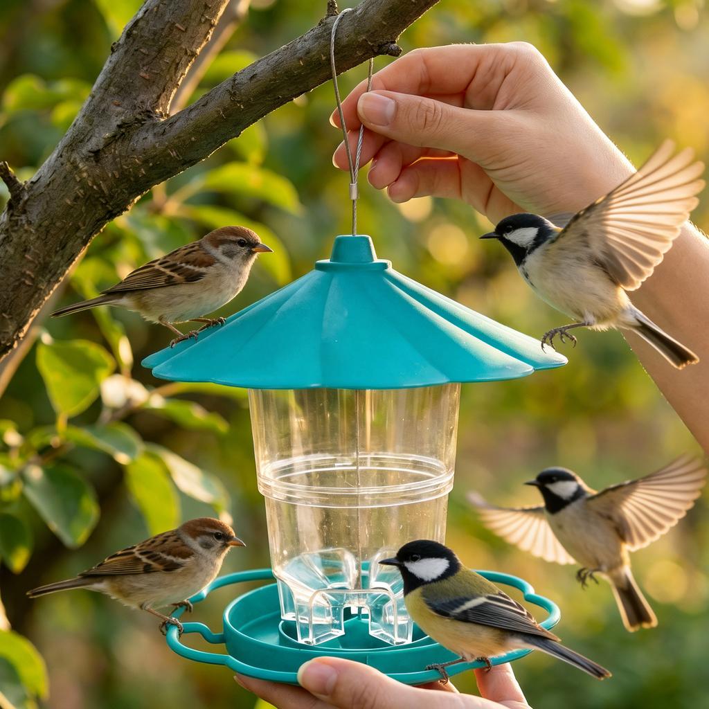 Hanging Wild Bird Feeder, Large Capacity Retractable Outdoor Bird Feeding Station With  Roof