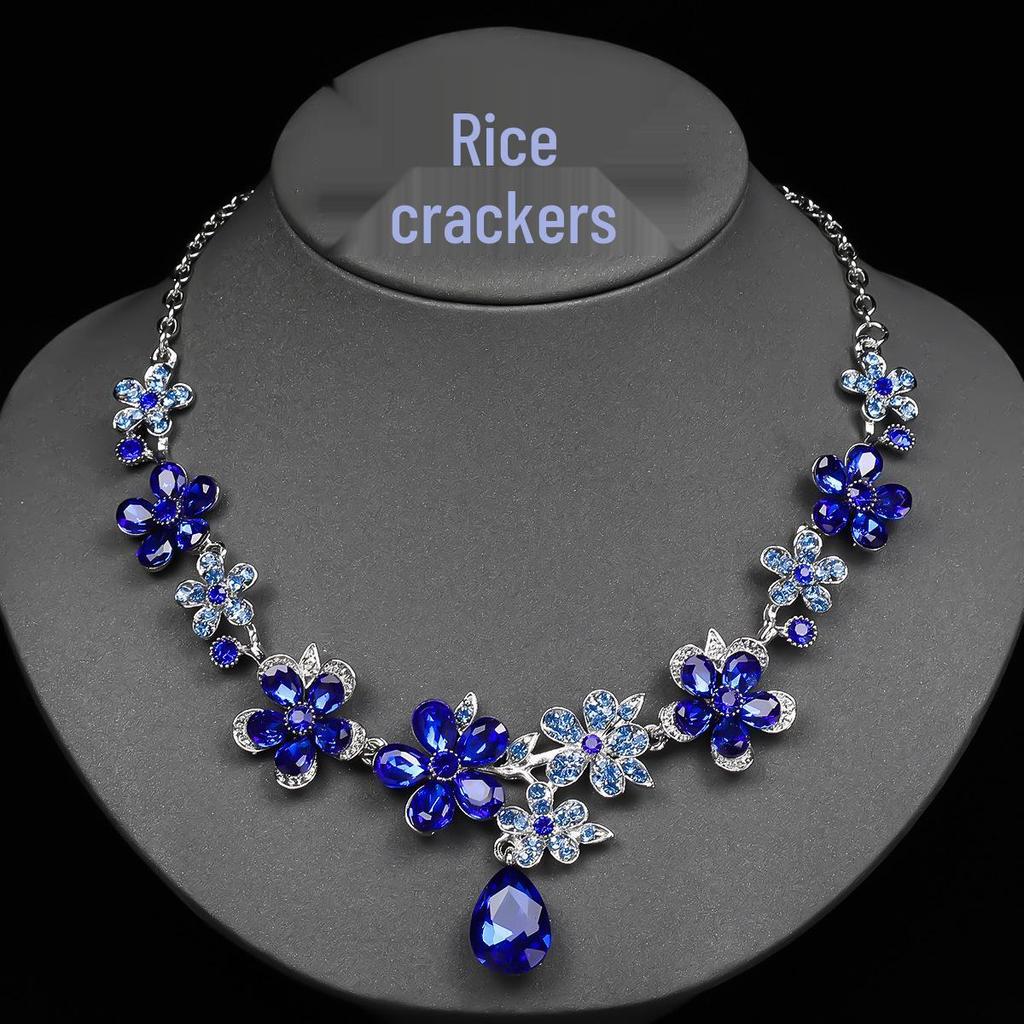 European & American Bridal Retro Crystal Floral Necklace & Earring Set