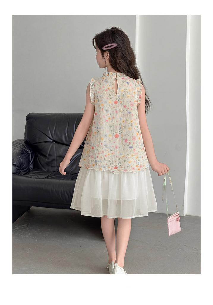 Girls' Floral Dress, Summer New Style, Super Beautiful Sleeveless Vest Dress, Middle-aged Children's Summer Dress, Fashionable Princess Dress