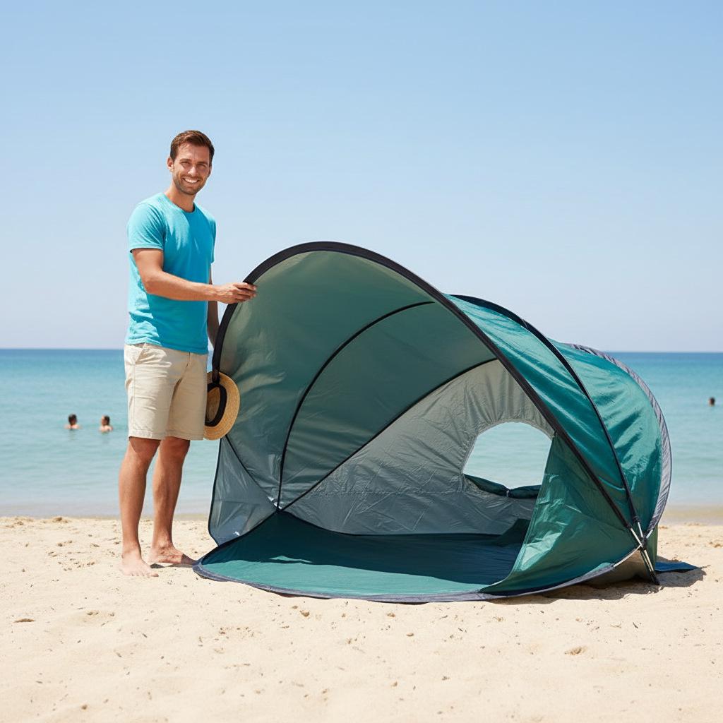 Quick-Open 2-3 Person Beach Tent: Sun Protection, Windproof, Easy Fold for Camping