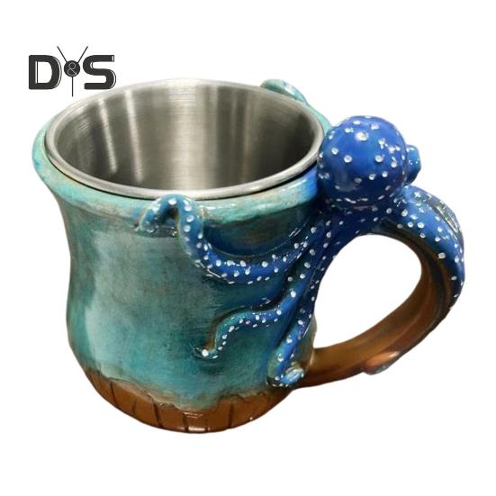 

Кружка для кофе с изображением морского осьминога, ручная работа, 3D-чашка для чая с изображением осьминога, кружка с бородой и щупальцами осьминога, художественная кружка с изображением морского существа, новинка, подарок на день рождения для морского жи