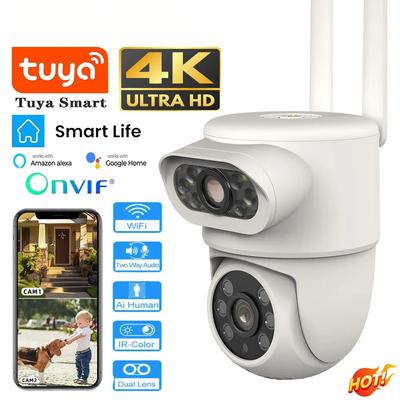8MP 4K Tuya Obiektyw Wifi Zewnętrzny Bezpieczeństwo 4MP HD Podwójny Ekran Kamera PTZ AI Automatyczne Śledzenie CCTV Audio Wideo Nadzór
