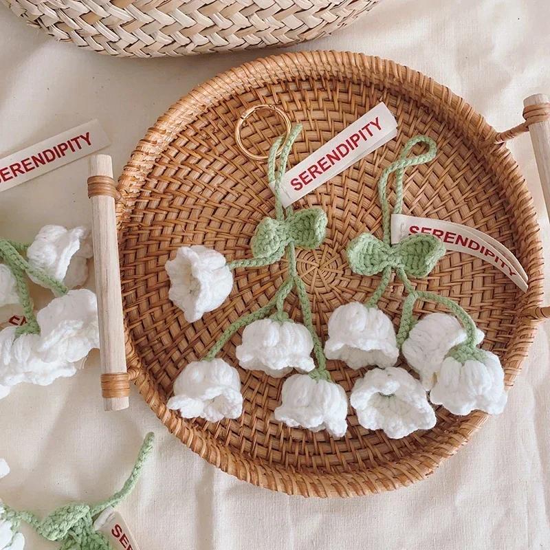 Crochet Flowers Woven Flowers Pendant Car Interior Hanging Decoration Hand Knitted Bags Decoration Handmade Key Pendants Household Decoration