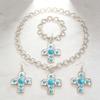 European & American Turquoise Rhinestone Jewelry Set: Necklace, Earrings, Bracelet Pendant for Women