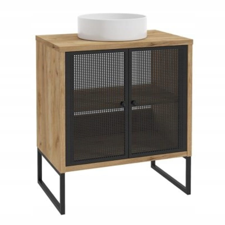 80x70cm standing cabinet on metal legs, black laminated board, Fiora