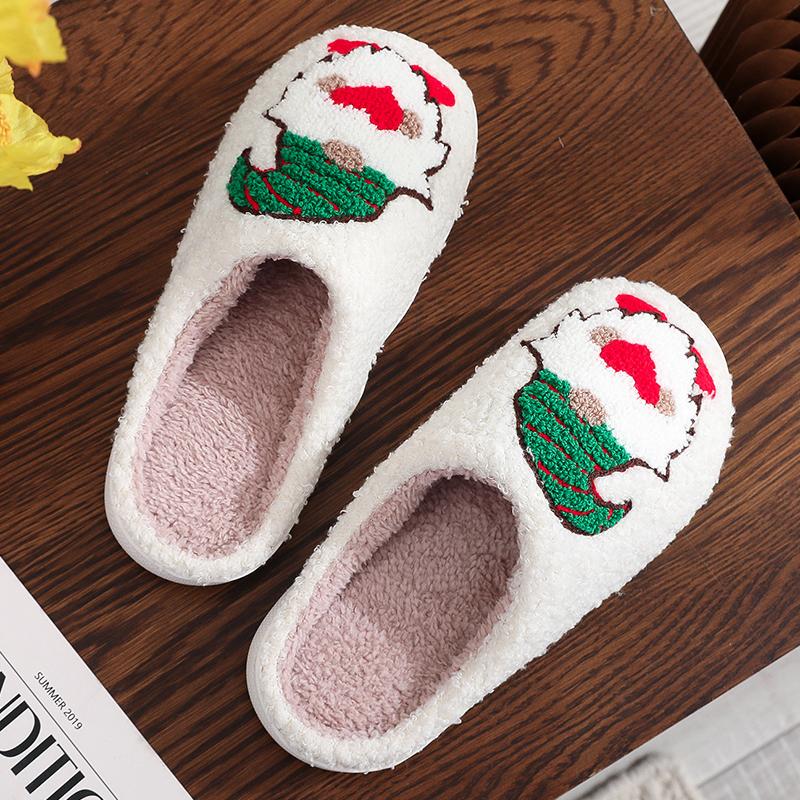 Fashion Winter Christmas Cartoon Dwarf Cotton Slippers for Women Mix Color Warm Plush Slides Woman Comfortable Non Slip House Shoes Lady