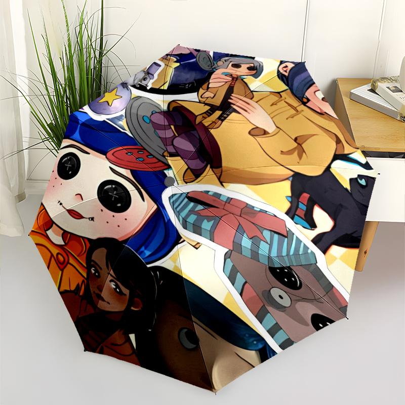 Coraline Print Automatic Umbrella, 8 Rib Iron Frame, Plastic Handle, Suitable for Outdoor Travel &Daily , Ideal Gift