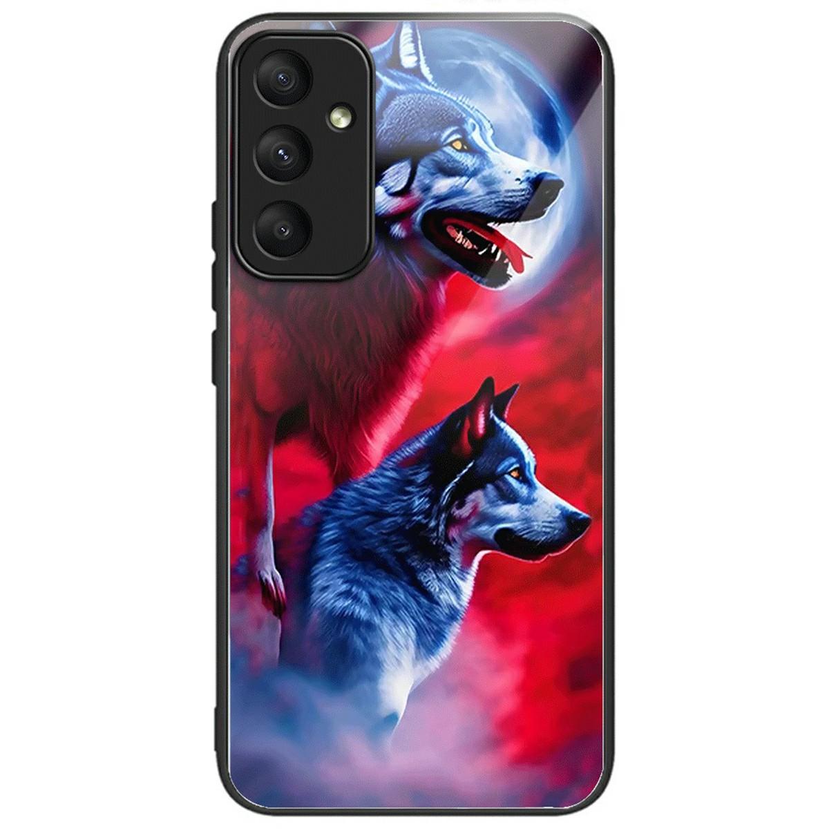 

For Samsung Galaxy A16 5G/4G Case Tempered Glass TPU Drop-Proof Phone Cover Pattern Printing Wolf