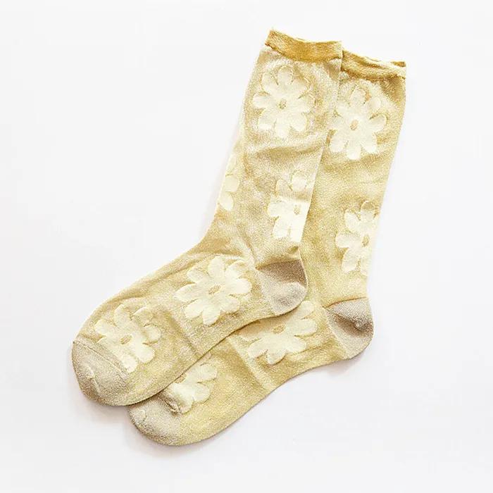 See-through glitter flower fashion socks rssw026