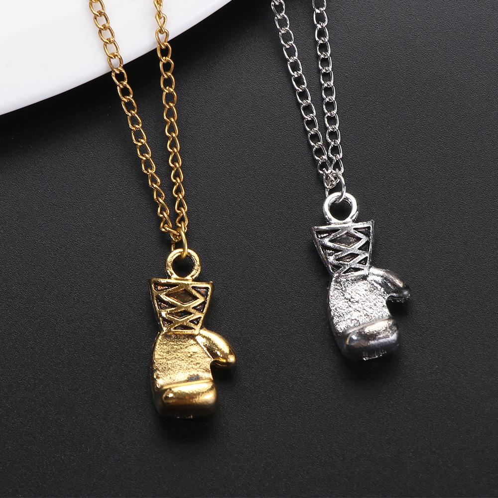 Fashion Gold Silver Balck Mens Boys Gift Choker Boxing Glove Pendant Necklace Chain