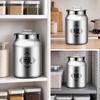 Sealed Food Container with Measuring Cup dampnessResistant ClampLid Stainless Steel Storage Jar