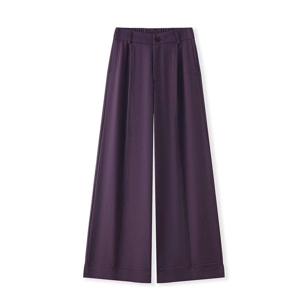 Women's High-Waisted Dark Purple Wide-Leg Pants - Spring/Autumn 2026 Lazy Drapey Casual Suit Style