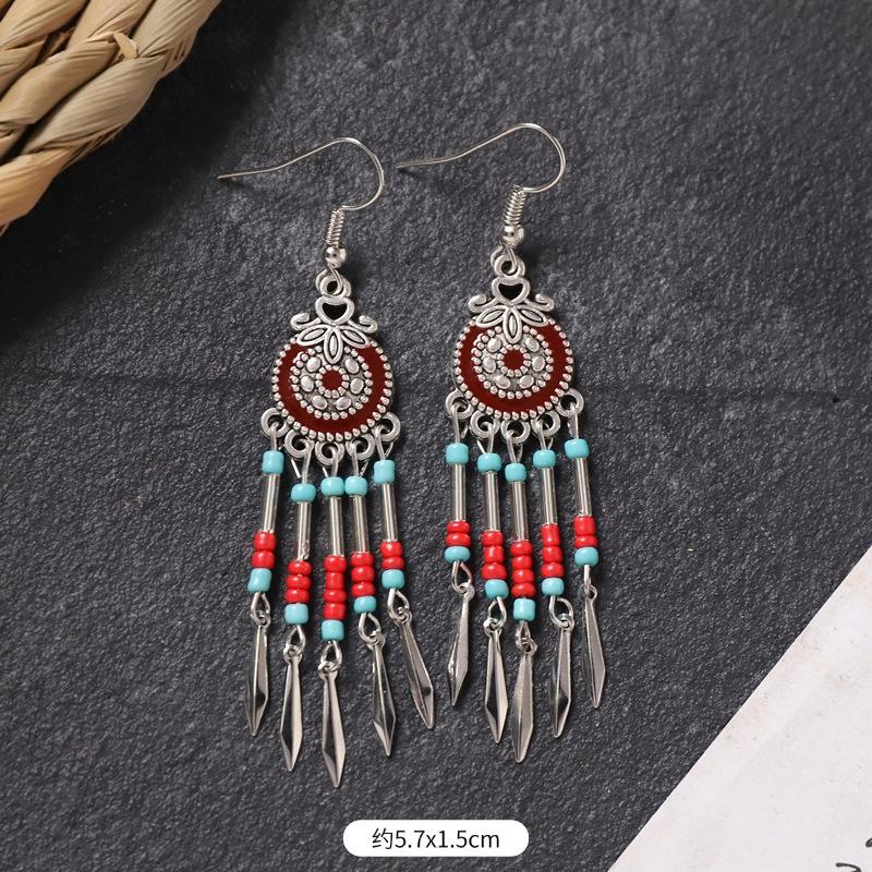 Bohemian earrings retro personality simple long fringed earrings women's high-end vacation style earrings