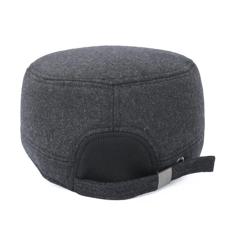 Men's Woolen Flat Top Hat with Ear Protection - Autumn/Winter Windproof Solid Color Baseball Cap