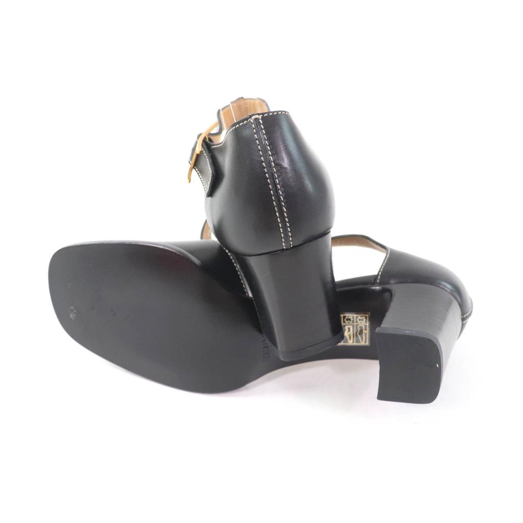 Excellent HERMES Sandals Ankle Strap with API Metal Black Leather Women 35.5 Used