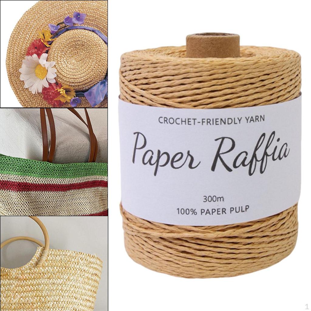 Cotton Raffia Yarn 328 Yards Lightweight Round String Soft for Crocheting Bags DIY Crafts Beach Hat
