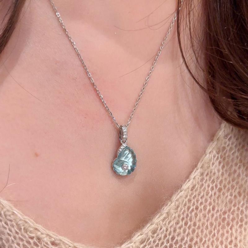 Fresh and fashion sea blue enamel conch pendant inlay diamonds earrings for women exquisite sparkling collar chain jewelry sets