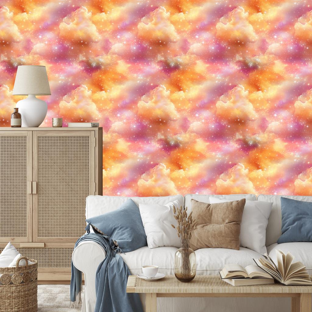 Watercolor Galaxy Wallpaper Peach, Cream and Coral 50x1000